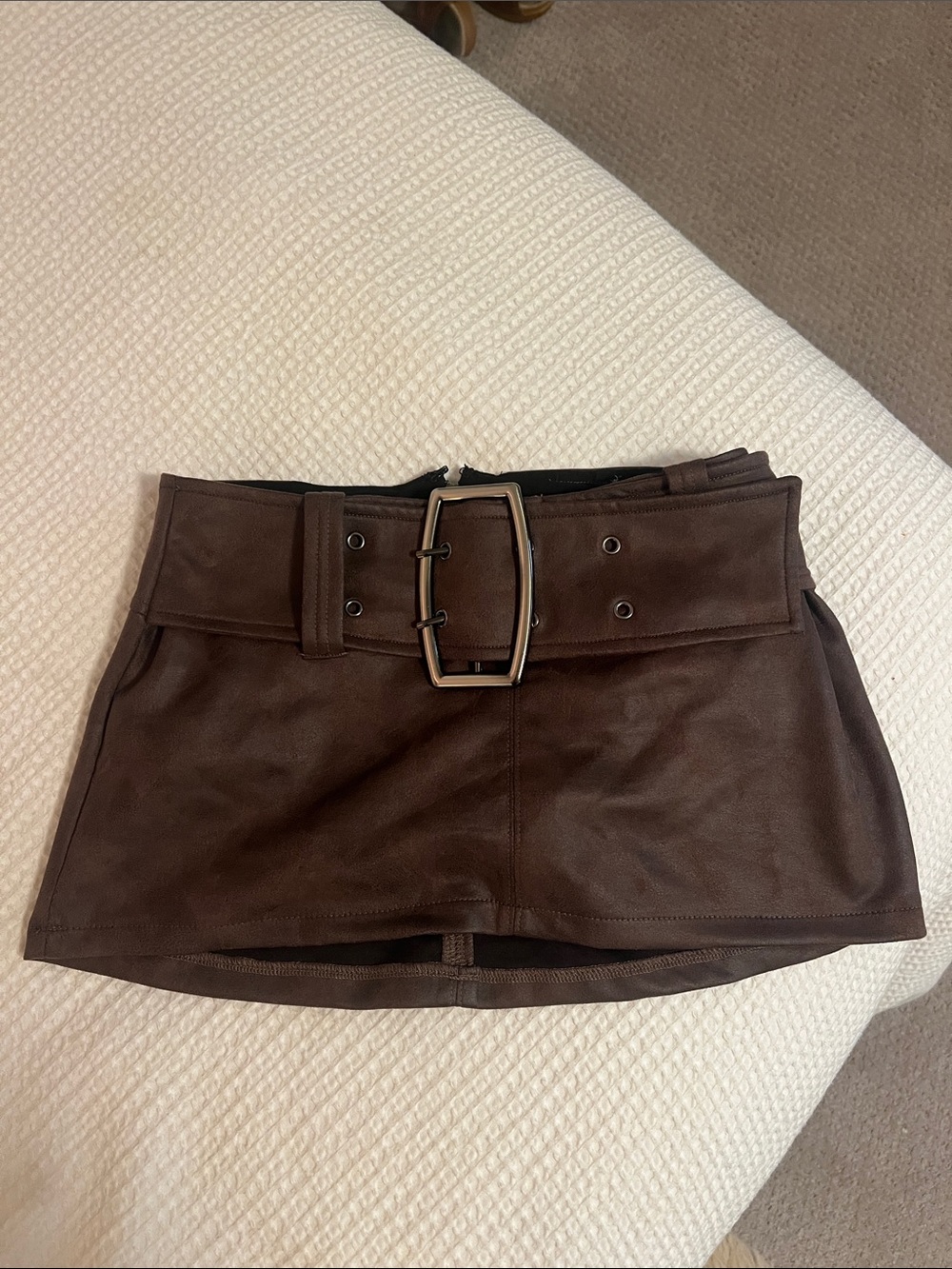 silence + noise Brown Faux-Leather Mini Skirt with Wide Buckle Belt